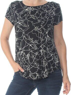 Alfani Womens Printed Jewel Neck Swing Top